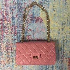 Quilted Pink Chain Shoulder Bag with Turn-Lock